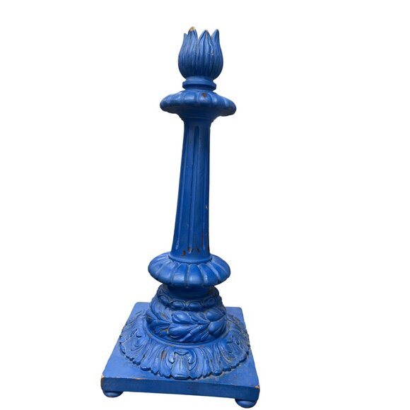 Vintage Blue ornate Handmade Carved floral Wooden Candle Holder19.5"x8" SKU 9387 - Picture 4 of 16